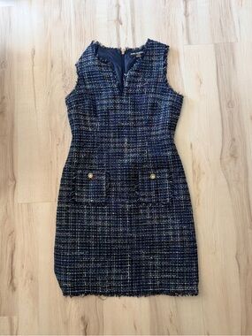 Karl Lagerfeld Navy Bouclé Tweed Sheath Dress